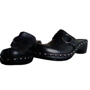 ECCO Women's US 6.5 EUR 37 Black Leather Round Toe Studded Comfort Clog Y2K